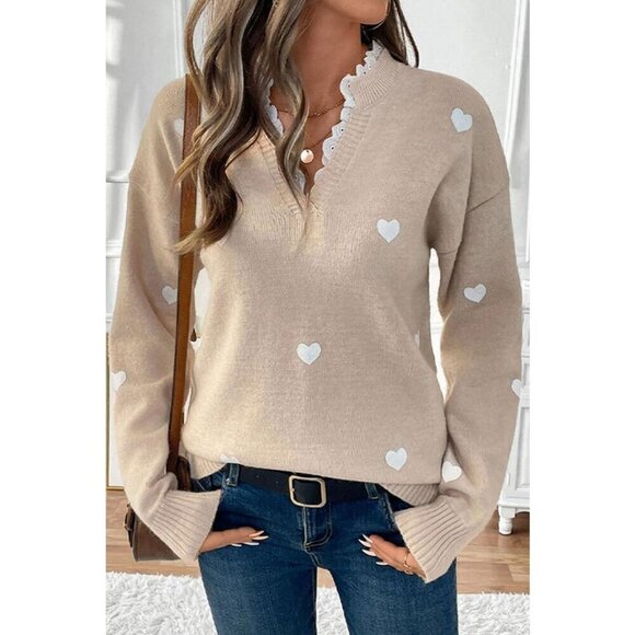 NWT MILLIE OATMEAL HEART PULLLOVER SWEATER KNIT - Picture 7 of 10